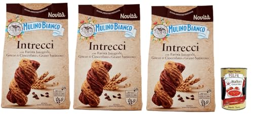 Mulino Bianco Intrecci Biscotti, Vollkorn -Kekse mit Kakao -Gebäck und Schokoladenchips, biscuits, cookies, 3x 300g + Italian Gourmet polpa 400g von Italian Gourmet E.R.