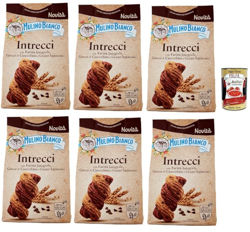 Mulino Bianco Intrecci Biscotti, Vollkorn -Kekse mit Kakao -Gebäck und Schokoladenchips, biscuits, cookies, 6x 300g + Italian Gourmet polpa 400g von Italian Gourmet E.R.