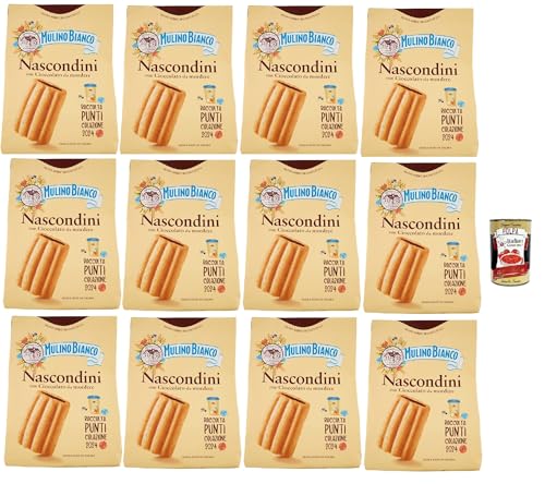 Mulino Bianco Nascondini Biscotti con Cioccolato da Mordere, Kekse mit Schokolade in Stücken zum Bissen, cookies biscuits, 12x 600 g + Italian Gourmet polpa 400g von Italian Gourmet E.R.