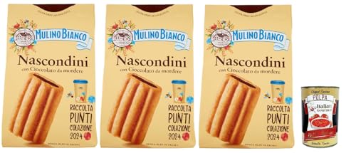 Mulino Bianco Nascondini Biscotti con Cioccolato da Mordere, Kekse mit Schokolade in Stücken zum Bissen, cookies biscuits, 3x 330 g + Italian Gourmet polpa 400g von Italian Gourmet E.R.