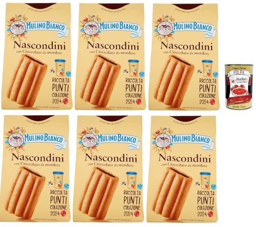 Mulino Bianco Nascondini Biscotti con Cioccolato da Mordere, Kekse mit Schokolade in Stücken zum Bissen, cookies biscuits, 6x 330 g + Italian Gourmet polpa 400g von Italian Gourmet E.R.