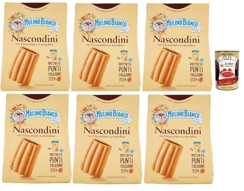 Mulino Bianco Nascondini Biscotti con Cioccolato da Mordere, Kekse mit Schokolade in Stücken zum Bissen, cookies biscuits, 6x 600 g + Italian Gourmet polpa 400g von Italian Gourmet E.R.