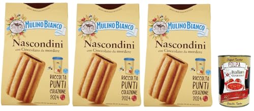 Mulino Bianco Nascondini Shortbread Kekse mit Schokolade zum Anbeißen biscuits cookies, 3x 330 g + Italian gourmet polpa 400g von Italian Gourmet E.R.