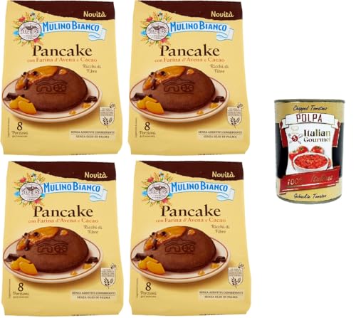 Mulino Bianco Pancake con Farina d'Avena e Cacao Pfannkuchen mit Hafermehl und Kakao Frühstück 8 Portionen 4x256g+ Italian Gourmet polpa 400g von Italian Gourmet E.R.