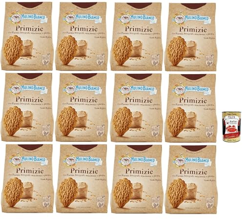 Mulino Bianco Primizie Biscotti con Farina Integrale Macinata a Pietra, Kekse mit 100% vollem Mehl, Frühstück voller Faser und Geschmack, 12x 700g + Italian Gourmet polpa 400g von Italian Gourmet E.R.