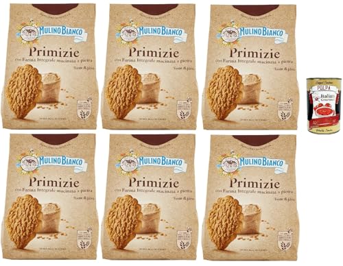 Mulino Bianco Primizie Biscotti con Farina Integrale Macinata a Pietra, Kekse mit 100% vollem Mehl, Frühstück voller Faser und Geschmack, 6x 700g + Italian Gourmet polpa 400g von Italian Gourmet E.R.