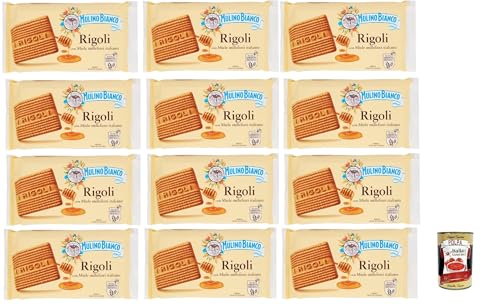 Mulino Bianco Rigoli Biscotti con Miele Millefiori Italiano, Kekse mit italienischem Millefiori-Honig, biscuits cookies, 12x 400 g + Italian Gourmet polpa 400g von Italian Gourmet E.R.