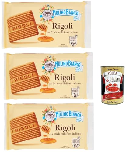 Mulino Bianco Rigoli Biscotti con Miele Millefiori Italiano, Kekse mit italienischem Millefiori-Honig, biscuits cookies, 3x 400 g + Italian Gourmet polpa 400g von Italian Gourmet E.R.