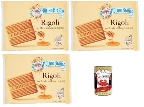 Mulino Bianco Rigoli Biscotti con Miele Millefiori Italiano, Kekse mit italienischem Millefiori-Honig, biscuits cookies, 3x 800 g + Italian Gourmet polpa 400g von Italian Gourmet E.R.