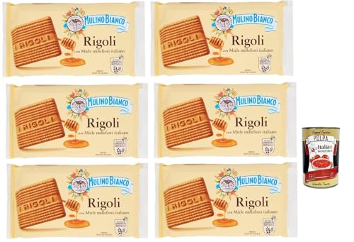 Mulino Bianco Rigoli Biscotti con Miele Millefiori Italiano, Kekse mit italienischem Millefiori-Honig, biscuits cookies, 6x 400 g + Italian Gourmet polpa 400g von Italian Gourmet E.R.