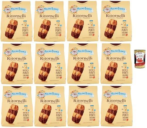 Mulino Bianco Ritornelli Biscotti con Cacao e Mandorle, Kekse mit Kakao und Mandeln, Palmölfreies, leckeres Frühstück, 12x 700 g + Italian Gourmet polpa 400g von Italian Gourmet E.R.