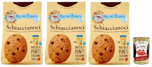 Mulino Bianco Schiaccianoci Biscotti con Frutta Secca e Cioccolato Fondente, Kekse mit getrockneten Früchten und dunkle Schokolade, biscuits cookies 3x 300g + Italian Gourmet polpa 400g von Italian Gourmet E.R.