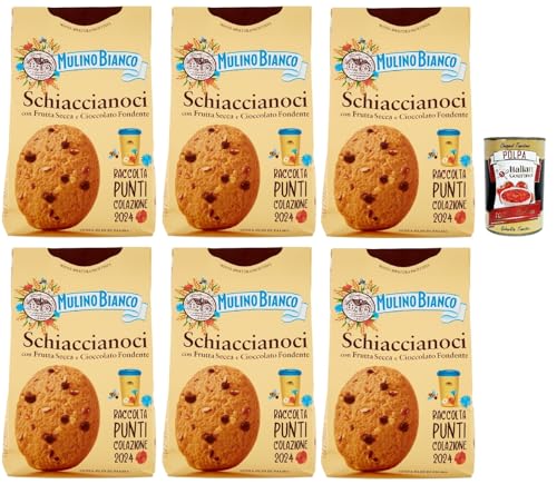 Mulino Bianco Schiaccianoci Biscotti con Frutta Secca e Cioccolato Fondente, Kekse mit getrockneten Früchten und dunkle Schokolade, biscuits cookies 6x 300g + Italian Gourmet polpa 400g von Italian Gourmet E.R.