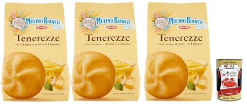 Mulino Bianco Tenerezze Biscotti con Crema al Gusto di Limone, Kekse mit Zitrone geschmack creme, biscuits cookies, 3x 200g + Italian Gourmet polpa 400g von Italian Gourmet E.R.