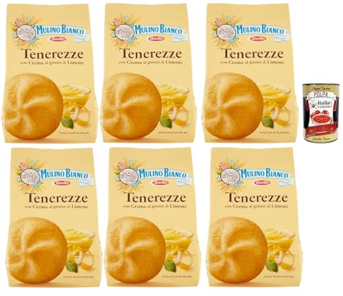 Mulino Bianco Tenerezze Biscotti con Crema al Gusto di Limone, Kekse mit Zitrone geschmack creme, biscuits cookies, 6x 200g + Italian Gourmet polpa 400g von Italian Gourmet E.R.