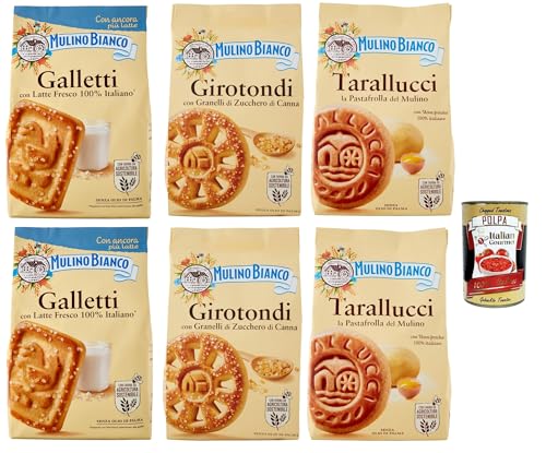 Mulino Bianco Testpaket, Galletti, Girotondi, Macine, Kekse mit frischen 100% italienischen Eier und Milch, cookies biscuits, 6x 350 g + Italian Gourmet polpa 400g von Italian Gourmet E.R.