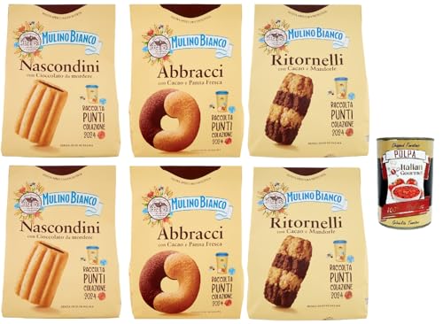 Mulino Bianco Testpaket, Nascondini Abbracci Ritornelli, Biscotti con Cioccolato, Kekse mit Schokolade, cookies biscuits, 2x 600 g 4x 700g + Italian Gourmet polpa 400g von Italian Gourmet E.R.