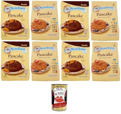 Mulino Bianco Testpaket Pancake classico e con Farina d'Avena e Cacao Klassiker und Pfannkuchen mit Hafermehl und Kakao Frühstück 8 Portionen 4x256g 4x280gr+ Italian Gourmet polpa 400g von Italian Gourmet E.R.