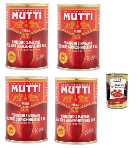 Mutti Pelati San Marzano DOP 400g, San Marzano Dop -Schälte Tomaten Tomatoes Italian Sauce 4x 400g + Italian Gourmet Polpa 400 g von Italian Gourmet E.R.