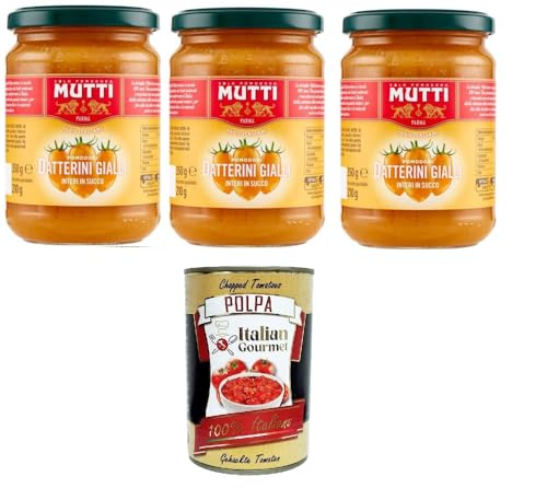 Mutti Pomodori Datterini Gialli Interi in Succo Ganze gelbe Datterini-Tomaten in Saft 3x .350Gr+ Italian Gourmet polpa 400g von Italian Gourmet E.R.