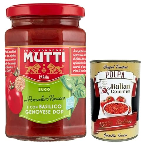 Mutti Sugo con Basilico,Sauce mit Rossoro-Tomate und Genuesischem Basilikum DOP,Italienische Tomatensauce 280g + Italian Gourmet Polpa di Pomodoro 400g Dose von Italian Gourmet E.R.