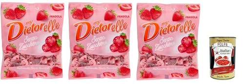 My Dietorelle Caramelle Gommose al Gusto di Fragola, Gummibonbonbons mit dem Erdbeergeschmack, 100% vegan, Zucker ohne glutenfrei, 3x 70 g + Italian Gourmet polpa 400g von Italian Gourmet E.R.