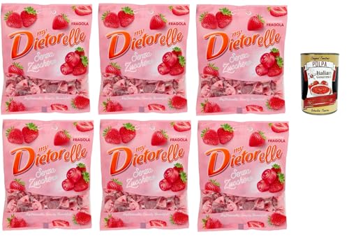 My Dietorelle Caramelle Gommose al Gusto di Fragola, Gummibonbonbons mit dem Erdbeergeschmack, 100% vegan, Zucker ohne glutenfrei, 6x 70 g + Italian Gourmet polpa 400g von Italian Gourmet E.R.