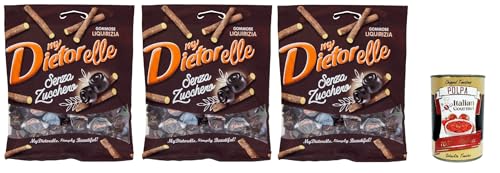 My Dietorelle Caramelle Gommose al Gusto di Liquirizia, Gummibonbonbons mit dem Geschmack von Süßholz, 100% vegan, Zucker ohne glutenfrei, 3x 70 g + Italian Gourmet polpa 400g von Italian Gourmet E.R.