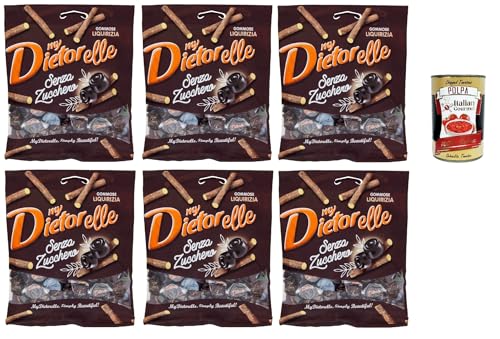 My Dietorelle Caramelle Gommose al Gusto di Liquirizia, Gummibonbonbons mit dem Geschmack von Süßholz, 100% vegan, Zucker ohne glutenfrei, 6x 70 g + Italian Gourmet polpa 400g von Italian Gourmet E.R.