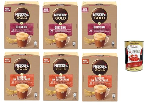 NESCAFÉ GOLD Ginseng Testpaket Pulvermischung für Getränke mit Milch, Kaffee und Ginseng,gesüßt und nicht Zucker 6x 10 Beutel à 6g + Italian Gourmet Polpa 400g von Italian Gourmet E.R.