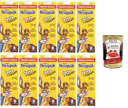 NESQUIK Pronto da Bere Latte e Cacao, Formato Famiglia trinkfertige Milch und Kakao, Familiengröße 10x1lt + Italian Gourmet polpa 400g von Italian Gourmet E.R.