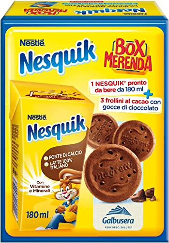 NESQUIK SNACK BOX Trinkfertiges Getränk auf Milchbasis mit fettreduziertem Kakao und 3 Shortbread Shortbread Galbusera 14 Packungen à 207g von Italian Gourmet E.R.