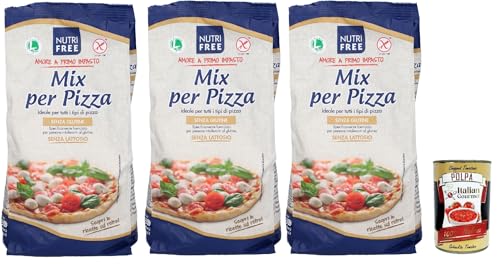 NUTRIFREE Mix per Pizza, senza glutine, Gluten -freies Mehl für Pizza, Laktose und ohne Milchproteine, 3x 1Kg + Italia Gourmet polpa 400g von Italian Gourmet E.R.