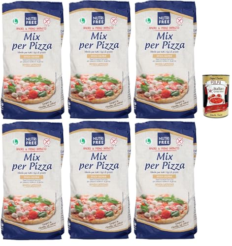 NUTRIFREE Mix per Pizza, senza glutine, Gluten -freies Mehl für Pizza, Laktose und ohne Milchproteine, 6x 1Kg + Italia Gourmet polpa 400g von Italian Gourmet E.R.