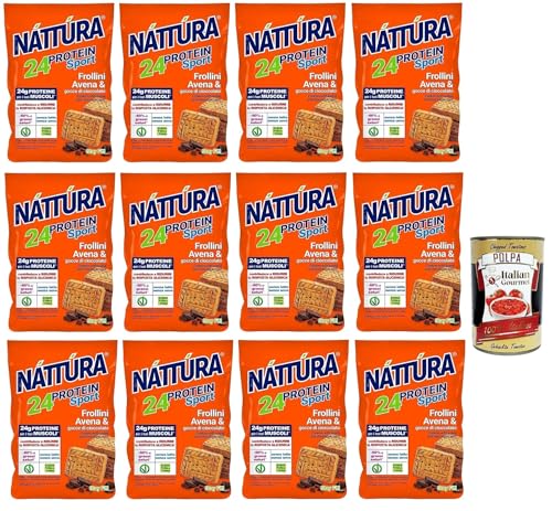 Náttúra Protein Sport,Protein Kekse mit Haferflocken und Schokoladenstückchen, reich an Ballaststoffen und Proteinen, 12 Beutel mit 200g + Italian Gourmet Polpa di Pomodoro 400g Dose von Italian Gourmet E.R.