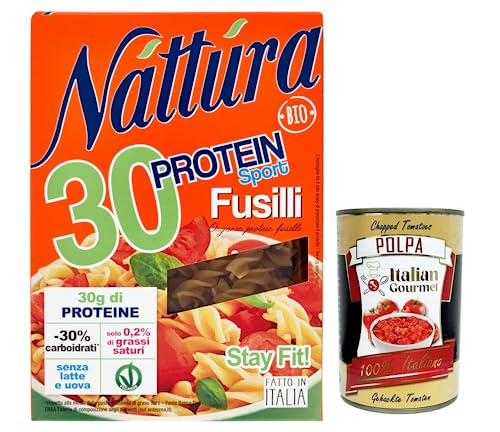 Náttúra Protein Sport Pasta Fusilli aus Biologischem Anbau,reich an Proteinen,Packung mit 250g + Italian Gourmet Polpa di Pomodoro 400g Dose von Italian Gourmet E.R.
