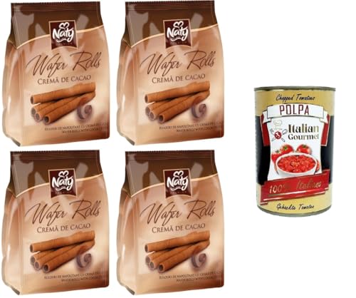 Naty Premium Wafers Rolls Cremà de Cacao Waffeln, Brötchen, Kakaocreme 4x 100gr + Italian Gourmet polpa 400g von Italian Gourmet E.R.