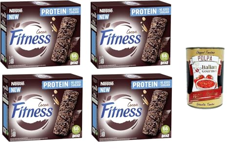 Nestle Fitness Protein Cocoa Kakao-Müsliriegel mit Vollkorn, Hafer und Quinoa ohne Zuckerzusatz, 4 x 80 g+ Italian Gourmet Polpa di Pomodoro 400g von Italian Gourmet E.R.