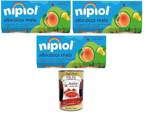 Nipiol Omogeneizzato di Frutta Albicocca e Mela Fruchtpüree, Aprikose und Apfel 3x160gr (2x80gr) + Italian Gourmet polpa 400g von Italian Gourmet E.R.