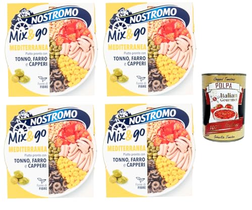 Nostromo Mix & Go Mediterranea Fertiggericht mit Thunfisch, Dinkel und Kapern 4x190gr + Italian Gourmet Polpa 400g von Italian Gourmet E.R.