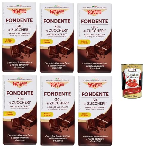 Novi Fondente -30% di Zuccheri, dunkle Schokolade riegel mit -30% des Zuckers, chocolate bar 6x 100g + Italian Gourmet polpa 400g von Italian Gourmet E.R.