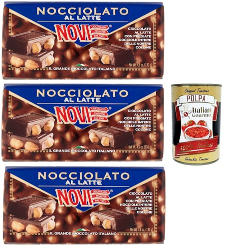 Novi Nocciolato al Latte, Milch Schokolade riegel mit ganzen Haselnüssen, milk chocolate bar with whole hazelnuts 3x 130g + Italian Gourmet polpa 400g von Italian Gourmet E.R.