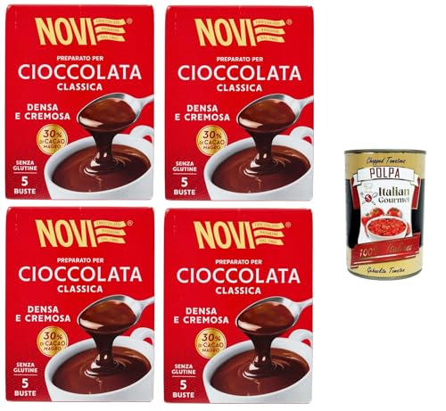 Novi Preparato per cioccolata classica Densa e Cremosa Zubereitung für klassische Schokolade, dichter und cremiger, 30 % fettarmer, glutenfreier Kakao 4x125gr+ Italian Gourmet polpa 400g von Italian Gourmet E.R.