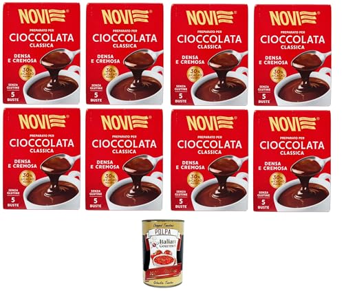 Novi Preparato per cioccolata classica Densa e Cremosa Zubereitung für klassische Schokolade, dichter und cremiger, 30 % fettarmer, glutenfreier Kakao 8x125gr+ Italian Gourmet polpa 400g von Italian Gourmet E.R.