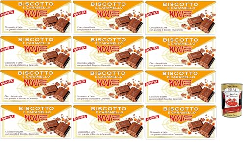 Novi Tavoletta al Latte con Biscotto e Caramello, Milchschokoladen -Riegelmit Keks und Karamell, chocolate bar 12x 100g + Italian Gourmet polpa 400g von Italian Gourmet E.R.