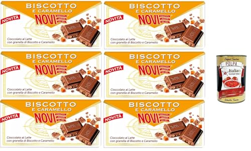 Novi Tavoletta al Latte con Biscotto e Caramello, Milchschokoladen -Riegelmit Keks und Karamell, chocolate bar 6x 100g + Italian Gourmet polpa 400g von Italian Gourmet E.R.