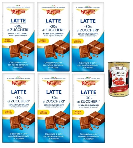 Novi Tavoletta di cioccolato al Latte con -30% di zuccheri, Milchschokoladen -Riegel mit -30% Zucker, chocolate bar 6x 100g + Italian Gourmet polpa 400g von Italian Gourmet E.R.