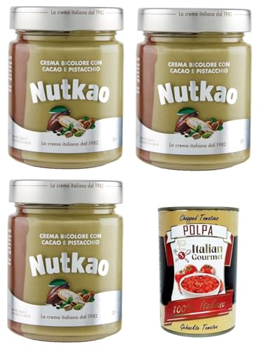 Nutkao Crema Bicolore con Cacao e Pistacchio Zweifarbige Creme mit Kakao und Pistazien 3x 330 g + Italian Gourmet Polpa 400g von Italian Gourmet E.R.