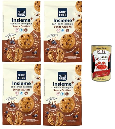 Nutrifree Insieme+ Biscotti con Farina integrale con Gocce di cioccolato e Mirtilli Kekse aus Vollkornmehl mit Schokoladenstückchen und Blaubeeren 4x250gr + Italian Gourmet polpa 400g von Italian Gourmet E.R.