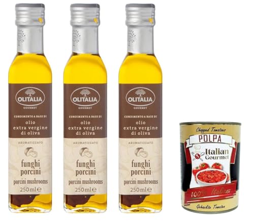 Olio extra vergine di oliva Olitalia ai Funghi porcini Olitalia extra natives Olivenöl mit Steinpilzen 3x250 ml+ Italian Gourmet polpa 400g von Italian Gourmet E.R.